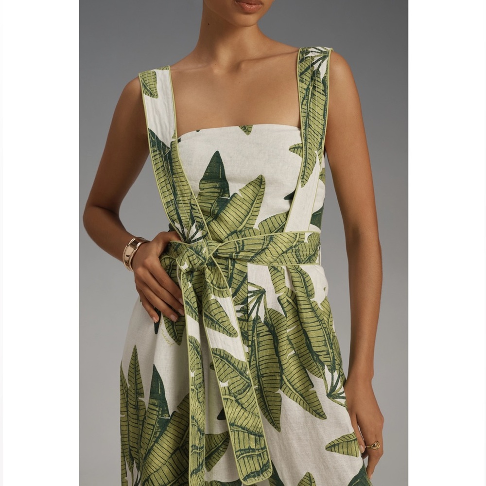 Farm Rio Palm Fan Off-White Jumpsuit NWT Size M Linen - Picture 3 of 15